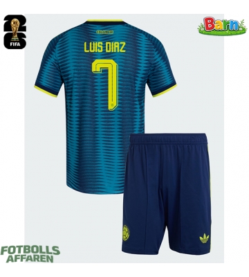 Colombia Luis Diaz #7 Bortaställ Barn VM 2026 Kortärmad (+ Korta byxor)